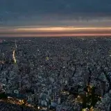 A stunning aerial view of Buenos Aires cityscape during sunset.