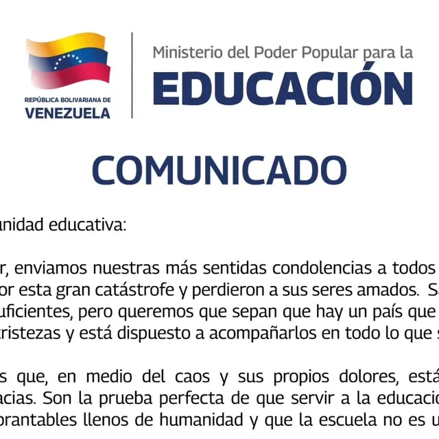 Publicación de Instagram de Ministerio del Poder Popular para la Educación