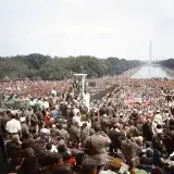 Caption reads, "[View of the huge crowd from the Lincoln Memorial to the Washington Monument, during the March on Washington]" Original black and white negative by Warren K. Leffler. Taken August