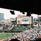 Crowd enjoying a baseball game at Wrigley Field, Chicago's iconic stadium, on a sunny day.