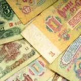 Close-up of vintage Soviet ruble banknotes, showcasing detailed design and history.