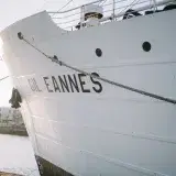 Close-up of the Gil Eannes museum ship moored at Viana do Castelo harbor, Portugal.