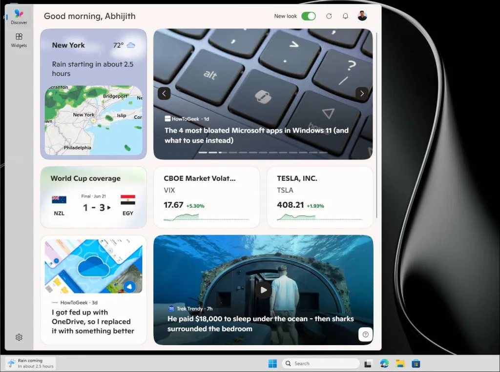Windows 11 cambia el comportamiento de los widgets en la barra de tareas