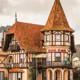 Tudor-style architecture of Hotel Colón with vintage charm in Uruguayana, Brazil, perfect for travel enthusiasts.