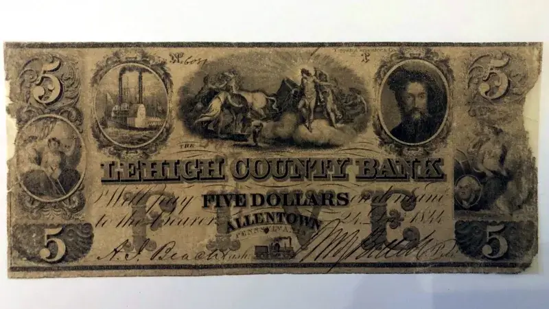 File:1844 - Five Dollar Bill - Lehigh County Bank - PA.jpg