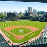 Expansive view of Wrigley Field, home of the Chicago Cubs, showcasing the vibrant stadium and cityscape.