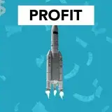 Creative illustration representing economic profit concept with flying rocket among falling dollar cash