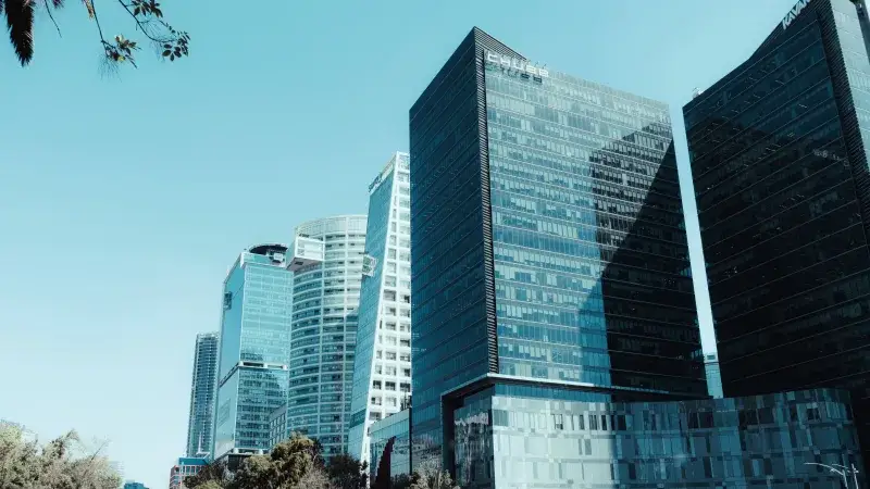 A stunning view of towering skyscrapers in Mexico City's bustling business district.