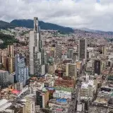 Aerial view of downtown Bogotá, Colombia showcasing modern skyscrapers and urban layout.