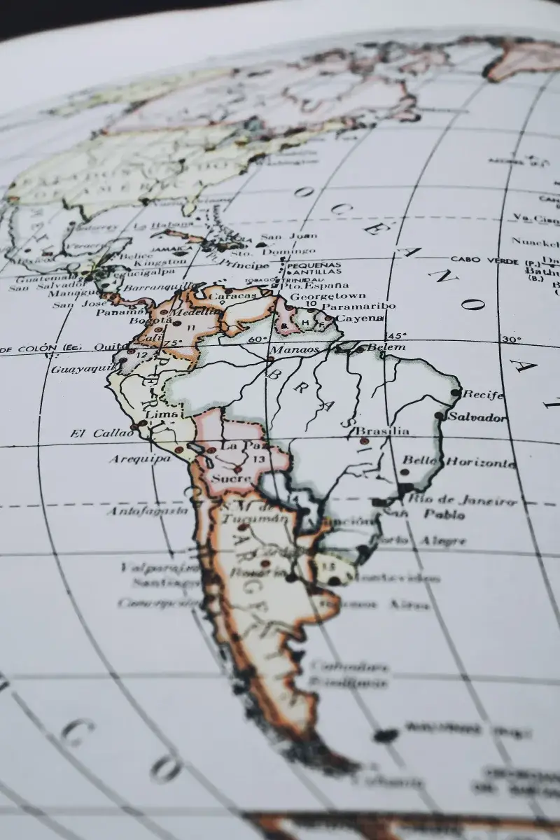 Detailed vintage map showcasing South America, highlighting Venezuela with clear topography.