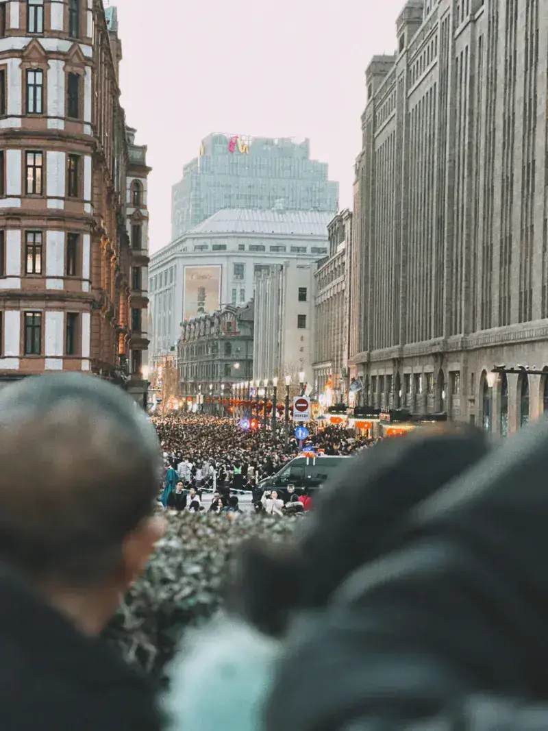Vibrant urban scene of a bustling crowd in downtown Shanghai, China.