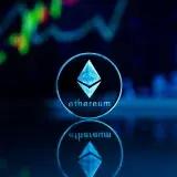 Ethereum coin with financial graph backdrop, representing cryptocurrency trends and technology.