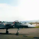 A military jet aircraft on a runway in Rionegro, Antioquia, Colombia on a sunny day.