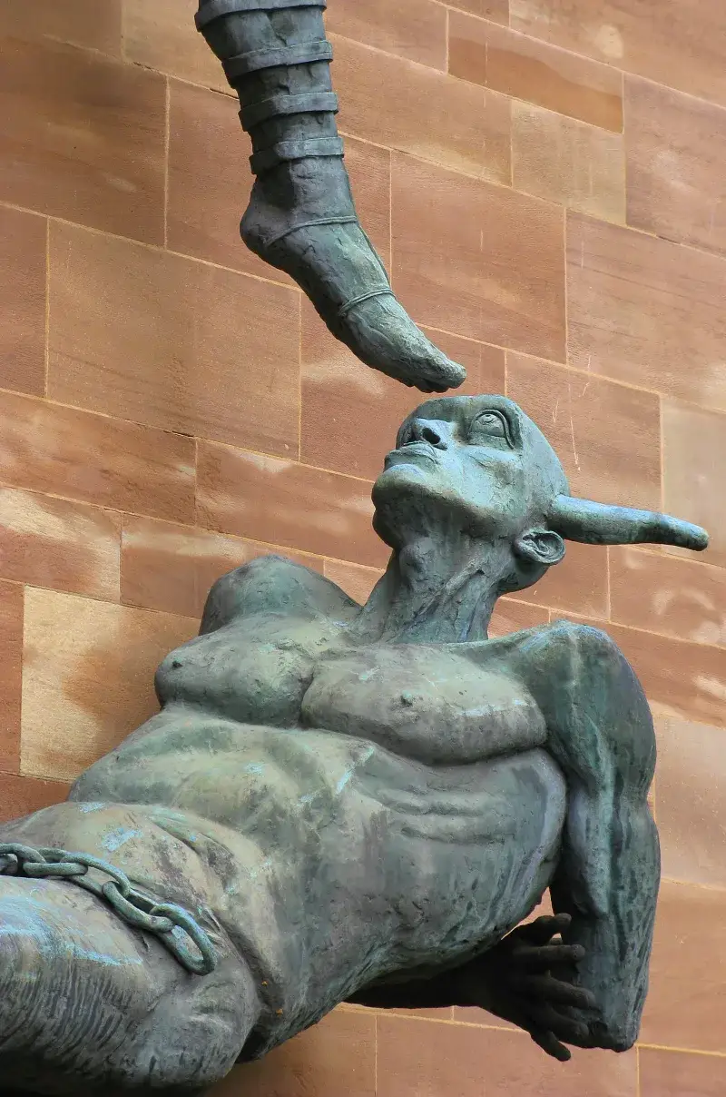 Dramatic bronze sculpture by Jacob Epstein at Coventry Cathedral.