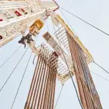 Dynamic low angle view of an oil rig structure in Al Wafrah, Kuwait.