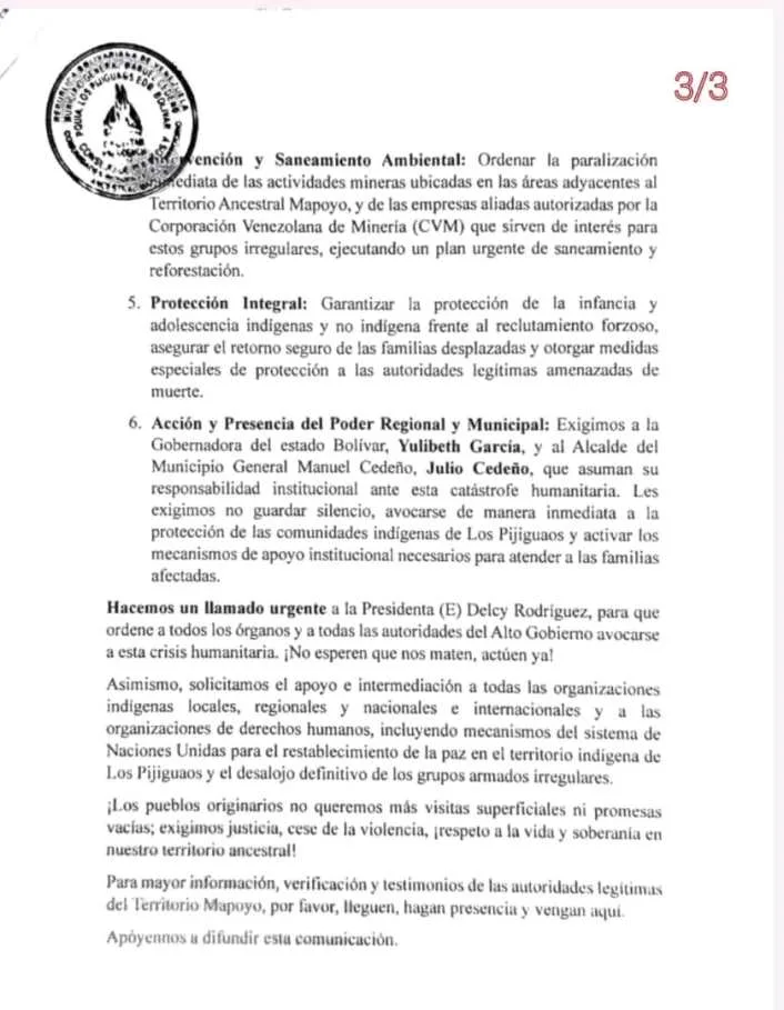 FARC secuestran a líder indígena Mapoyo en el estado Bolívar