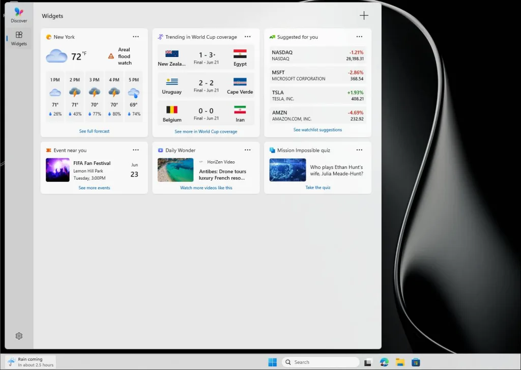 Windows 11 cambia el comportamiento de los widgets en la barra de tareas