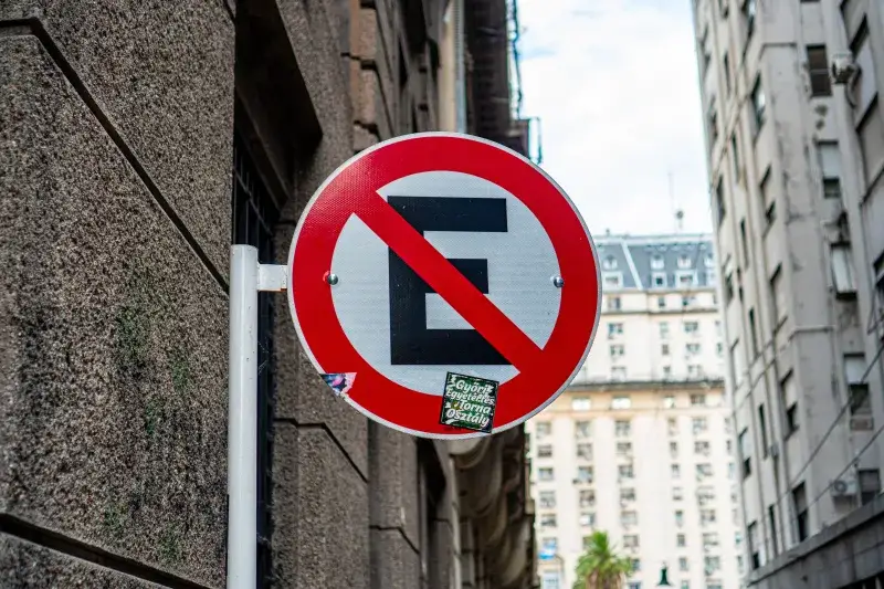 No parking sign on a city street in downtown Buenos Aires, Argentina.
