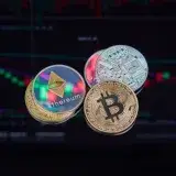 Floating Bitcoin and Ethereum coins with a market trend chart in the background symbolizing digital finance.