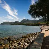 Beautiful coastal view from the promenade in Colonia de Sant Pere, Majorca, Spain.