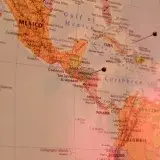 Close-up of a marked map of Central America, featuring countries like Mexico and Colombia.