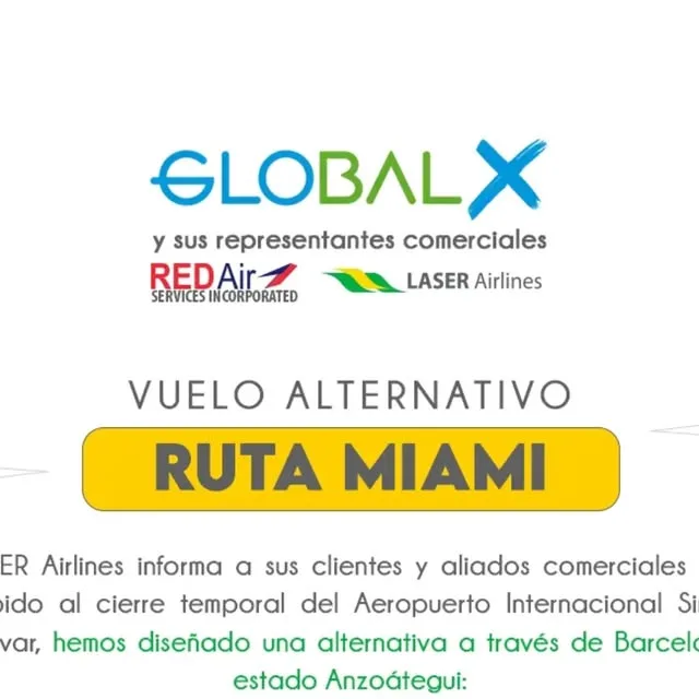 Publicación de Instagram de Laser Airlines