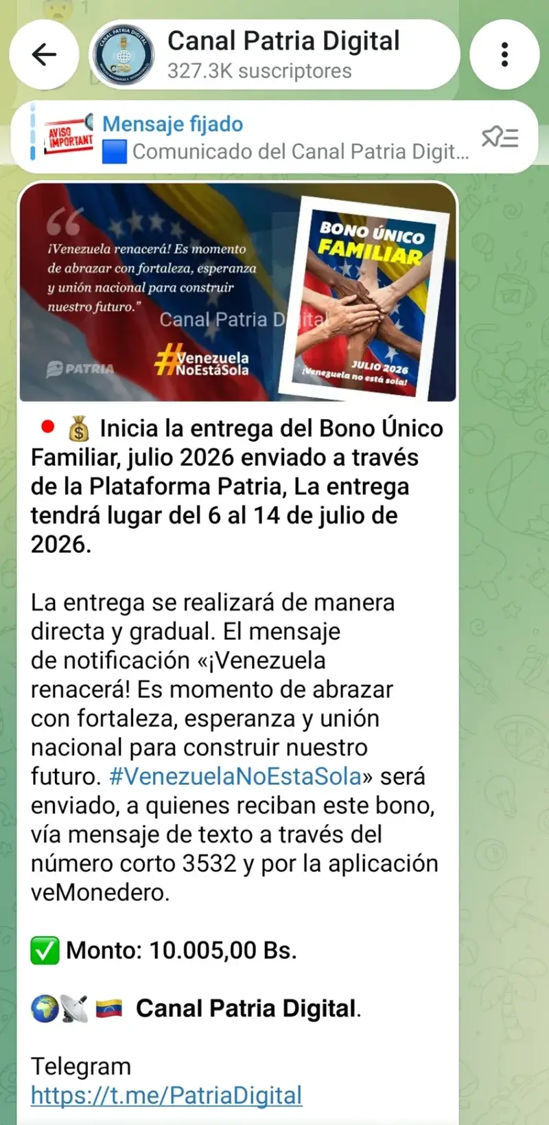 Arrancó el Bono Único Familiar de julio en la Patria