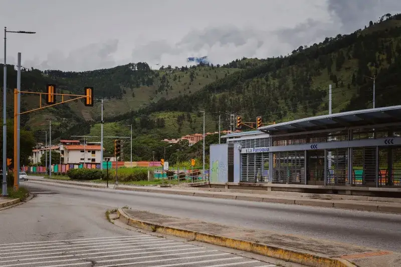 View of La Parroquia tram stop and surrounding hills in Mérida, Venezuela.