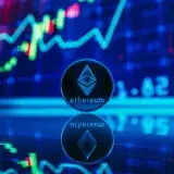 Ethereum coin with digital trading graph, symbolizing cryptocurrency market dynamics.