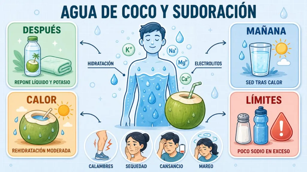 Propiedades y horario ideal para tomar agua de coco tras sudar