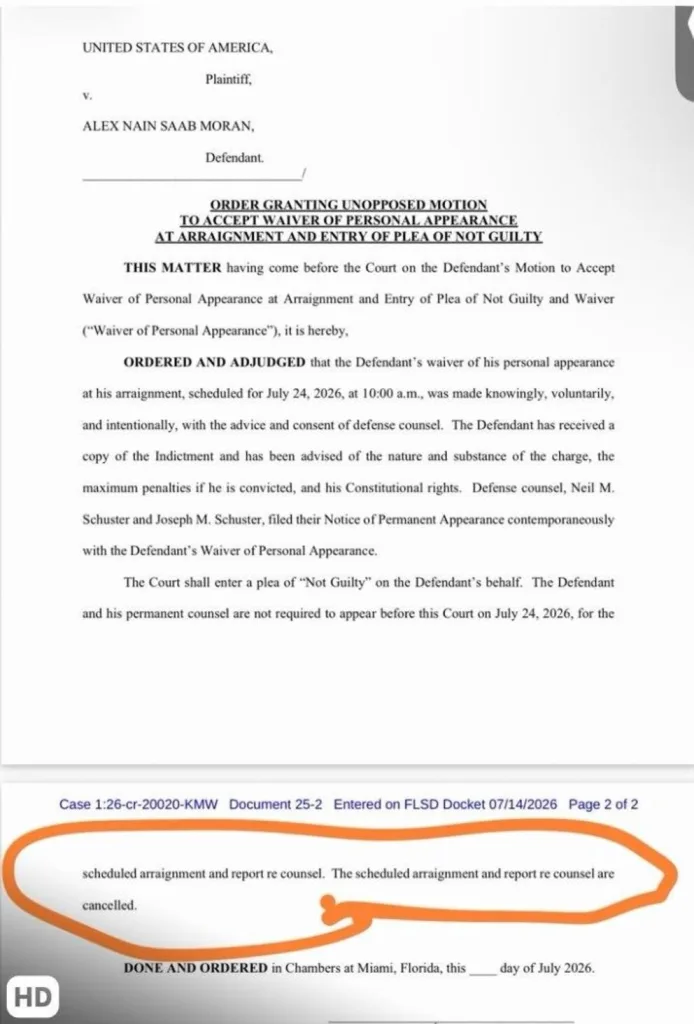 Saab se declara inocente y se cae audiencia en Florida