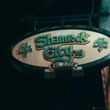 Night view of Shamrock City Pub signboard in St. John's, Canada.