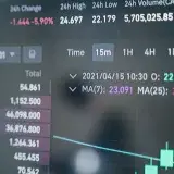 Close-up of a cryptocurrency trading screen displaying real-time data, graphs, and analytics.