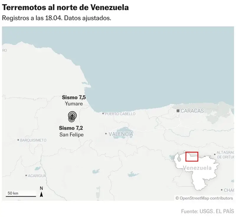 Dos fuertes sismos de 7,2 y 7,5 sacuden el norte de Venezuela y afectan Caracas
