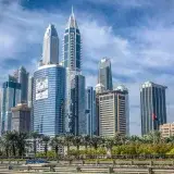 A vibrant view of the iconic Dubai skyline showcasing modern skyscrapers under a clear blue sky.