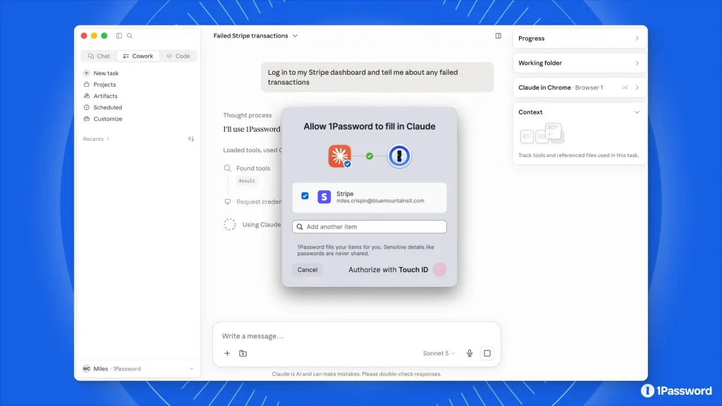 Claude ya puede iniciar sesión con contraseñas de 1Password