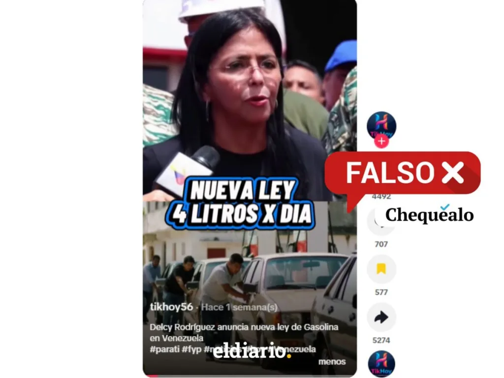Es falso que Delcy Rodríguez propusiera limitar la gasolina a cuatro litros diarios