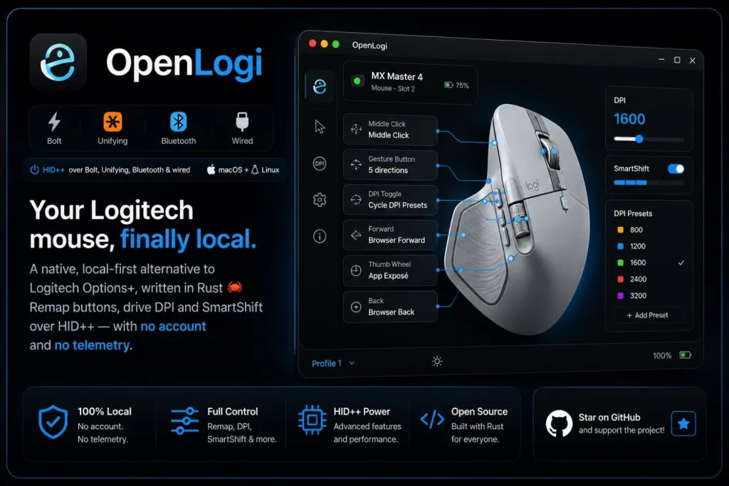 OpenLogi permite ajustar ratones Logitech sin la app oficial