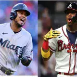 Ronald Acuña Jr. y Luis Arráez en el equipo de abril de las Grandes Ligas