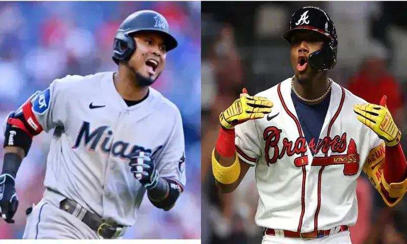 Ronald Acuña Jr. y Luis Arráez en el equipo de abril de las Grandes Ligas