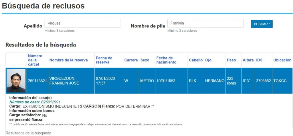 Franklin Virgüez sigue detenido en Miami tras ser acusado de dos cargos