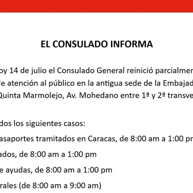 Publicación de Instagram de Consulado General de España en Caracas