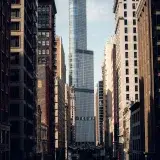 Dramatic view of Trump Tower amidst the Chicago Loop's skyscrapers.