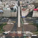 High-angle view of The Obelisk and surrounding cityscape in Buenos Aires, Argentina.