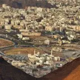 Captivating aerial view of Medina, Saudi Arabia, showcasing urban development and architecture.