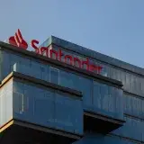 Exterior view of the modern Santander building in Puebla, Mexico, under a clear blue sky.
