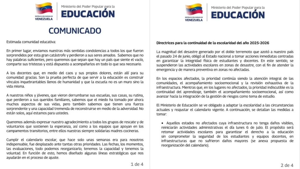 Ministerio de Educación reordena cierre escolar: clases del 6 al 31 de julio en zonas sin daños