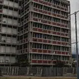 Concrete facade of an old office building in Mérida, Venezuela.