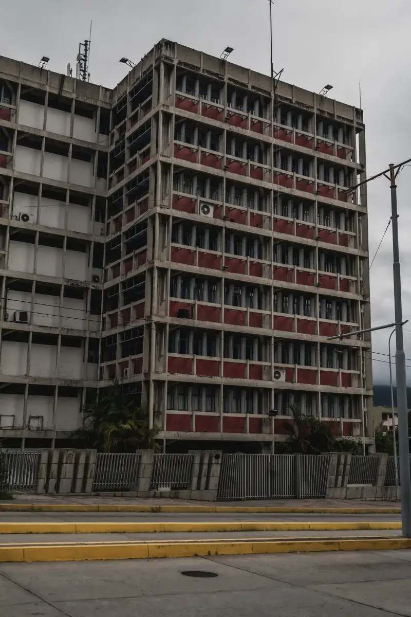 Concrete facade of an old office building in Mérida, Venezuela.