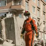 Rescue operation in Antakya, Türkiye, after a destructive earthquake, showcasing emergency response.
